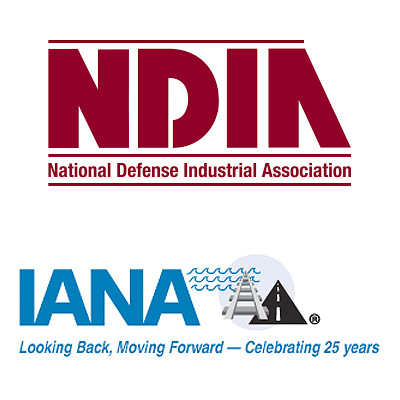 National Defense Industrial Association logo in Red and the intermodal association of north america logo in blue.