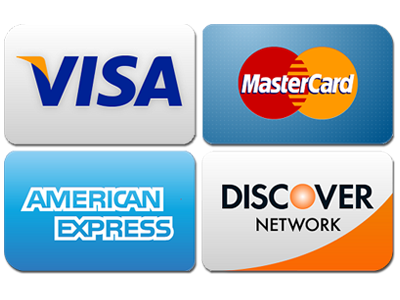 Logos for Visa, Mastercard, American Express, Discover Network